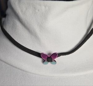Pink and Black Butterfly Pendant Necklace